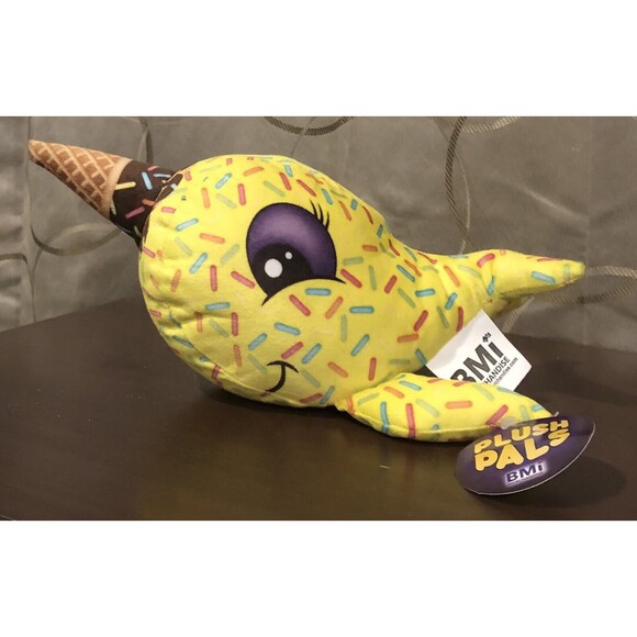 BMI Plush Pals Yellow Narwhal Ice Cream Cone Sprinkles Stuffed Animal Toy Tags - Picture 3 of 10